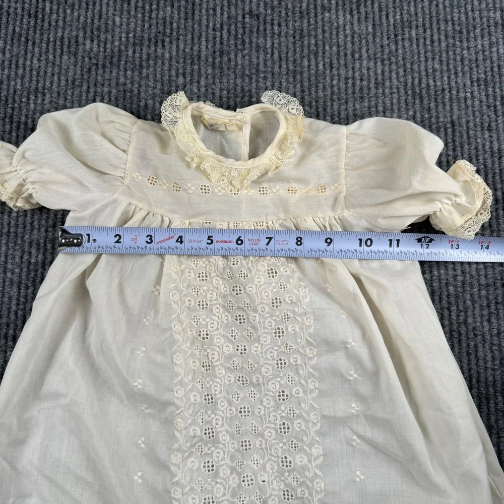 Vintage Off White Eyelet Lace Christening Gown Baptism‎ Dress Infant Baby  965